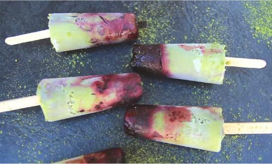 Dairy-free Matcha Blueberry Popsicles