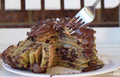 Vegan Chocolate Chip Matcha Pancakes