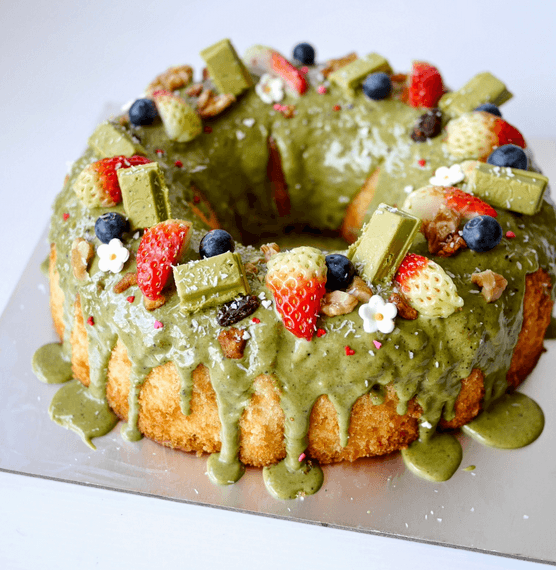Matcha Glaze Yogurt Lemon Bundt Cake