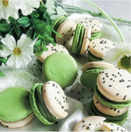 Matcha Sesame White Chocolate Macarons