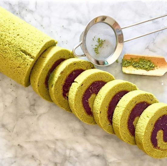 Green & Purple Matcha Sweet Potato Swiss Roll